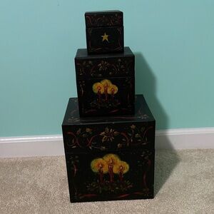 Decorative Black Stacking Boxes with Candle Design
